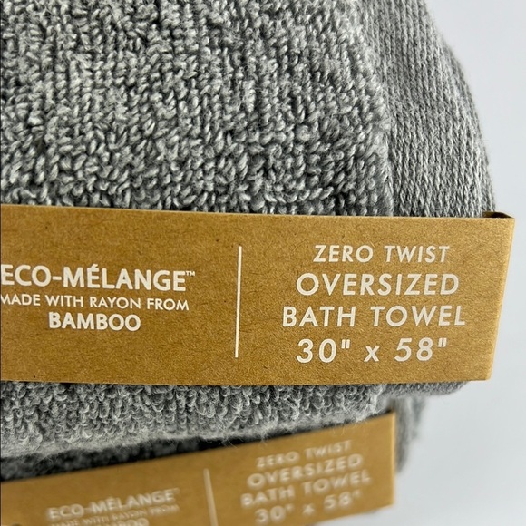 2 PC Common Thread Eco Melange BAMBOO Bath Towels Gray Oversized Zero Twist NEW - Picture 2 of 7